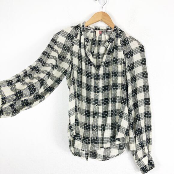 Anthropologie Pilcro Breezy Plaid Buttondown Top XS Check Textured Long Sleeve - Picture 10 of 13